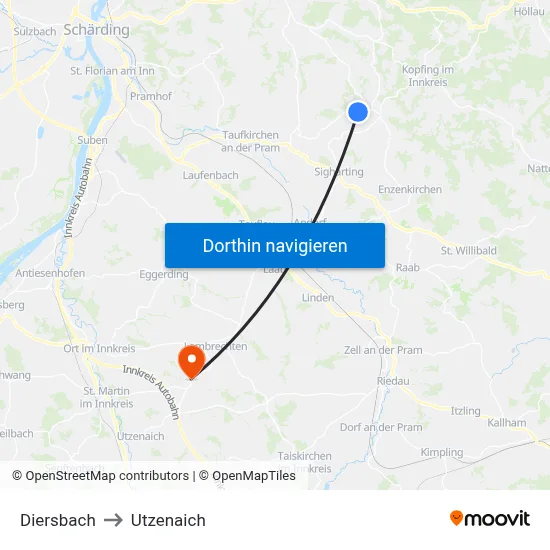 Diersbach to Utzenaich map