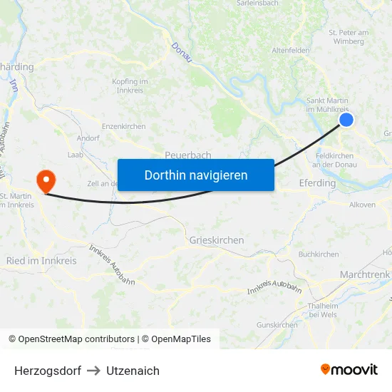 Herzogsdorf to Utzenaich map