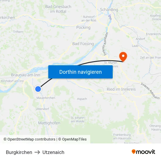 Burgkirchen to Utzenaich map