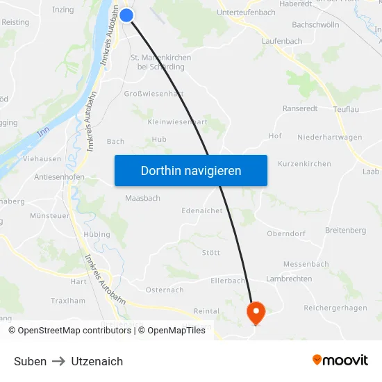 Suben to Utzenaich map