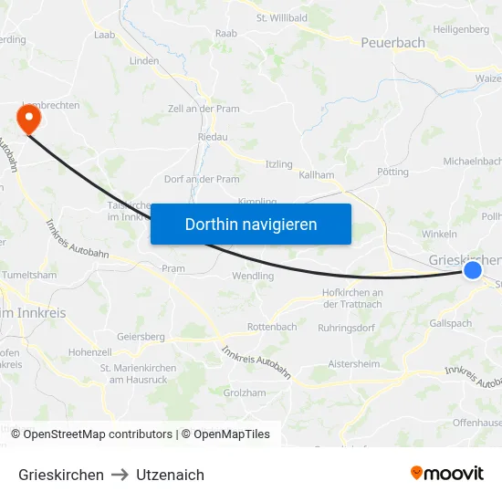 Grieskirchen to Utzenaich map