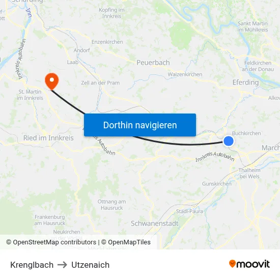 Krenglbach to Utzenaich map