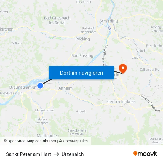 Sankt Peter am Hart to Utzenaich map