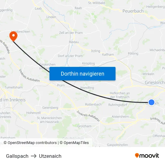 Gallspach to Utzenaich map
