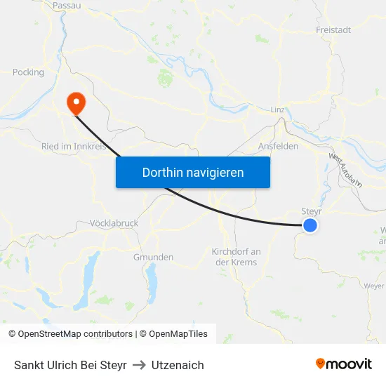 Sankt Ulrich Bei Steyr to Utzenaich map