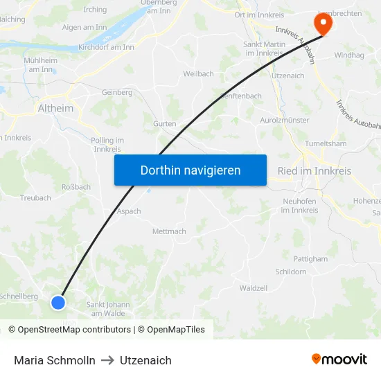 Maria Schmolln to Utzenaich map