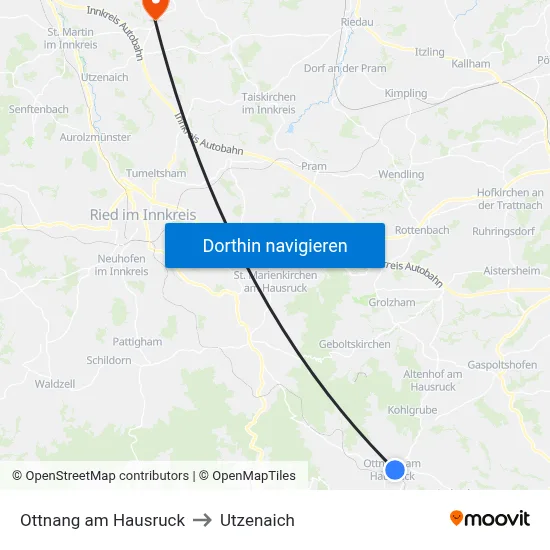 Ottnang am Hausruck to Utzenaich map