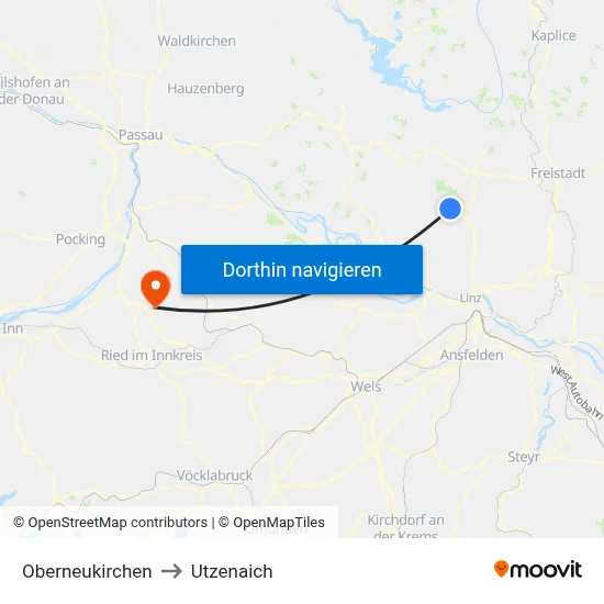Oberneukirchen to Utzenaich map