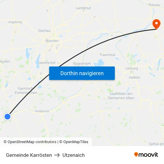 Gemeinde Karrösten to Utzenaich map