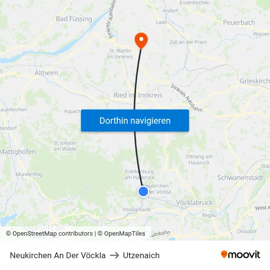 Neukirchen An Der Vöckla to Utzenaich map
