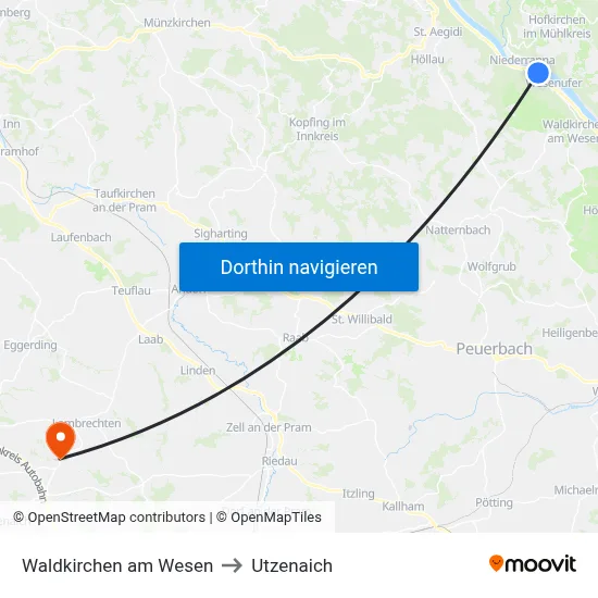 Waldkirchen am Wesen to Utzenaich map