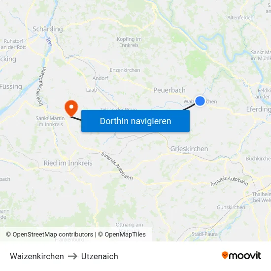 Waizenkirchen to Utzenaich map