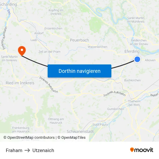 Fraham to Utzenaich map