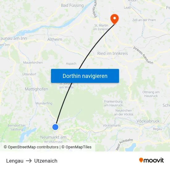 Lengau to Utzenaich map