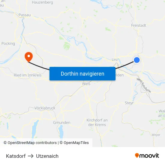 Katsdorf to Utzenaich map