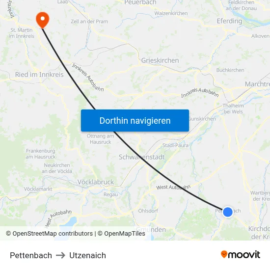 Pettenbach to Utzenaich map