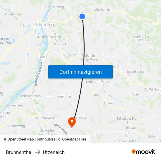 Brunnenthal to Utzenaich map