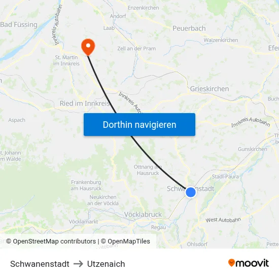 Schwanenstadt to Utzenaich map