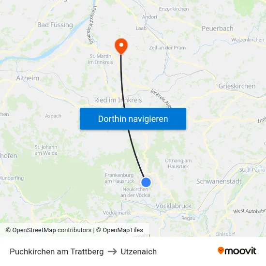 Puchkirchen am Trattberg to Utzenaich map