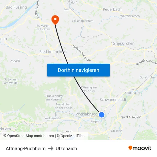 Attnang-Puchheim to Utzenaich map