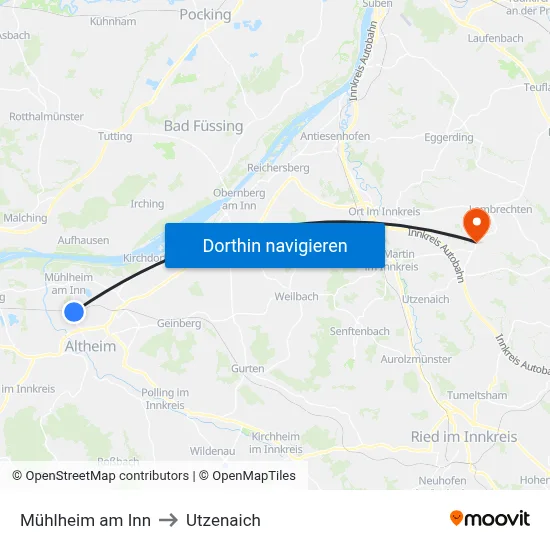 Mühlheim am Inn to Utzenaich map
