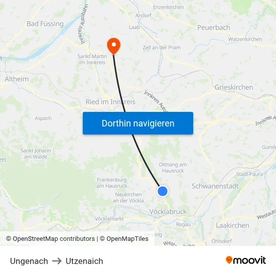Ungenach to Utzenaich map