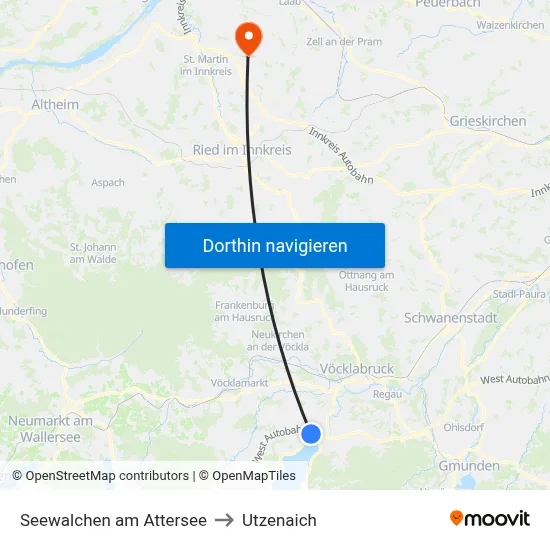 Seewalchen am Attersee to Utzenaich map