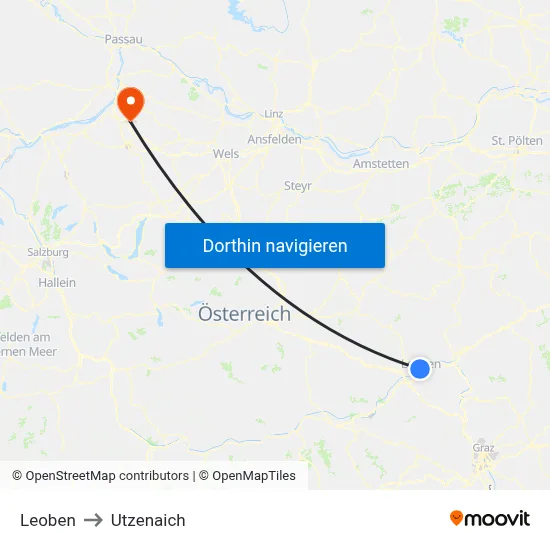 Leoben to Utzenaich map