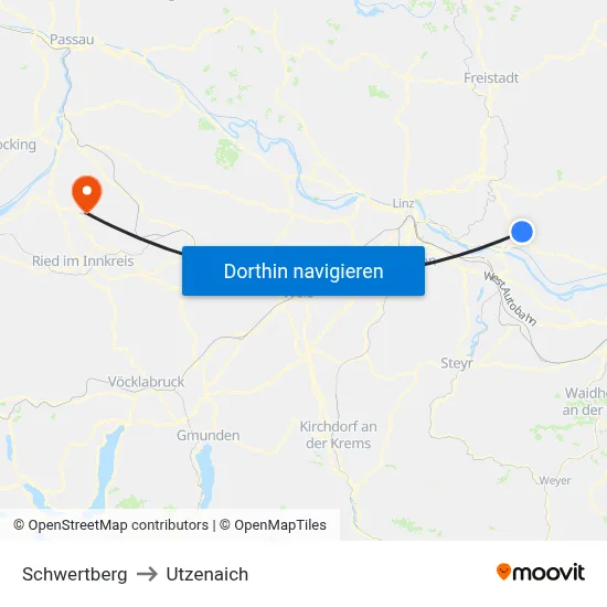 Schwertberg to Utzenaich map