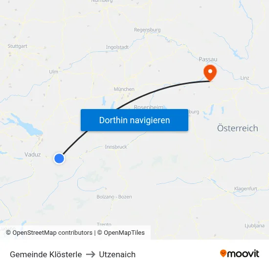 Gemeinde Klösterle to Utzenaich map