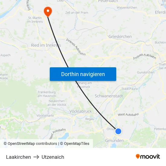 Laakirchen to Utzenaich map