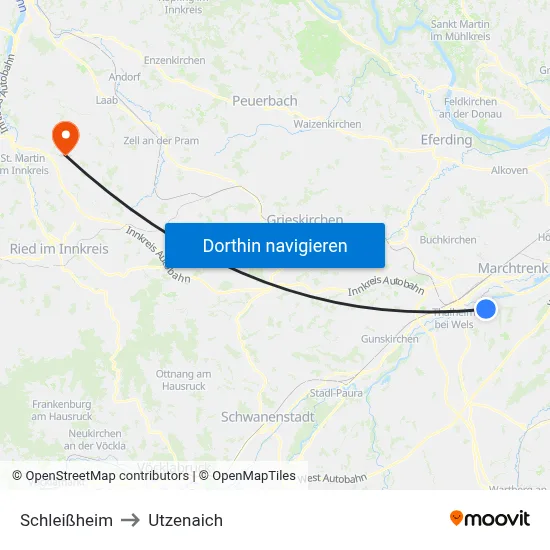 Schleißheim to Utzenaich map