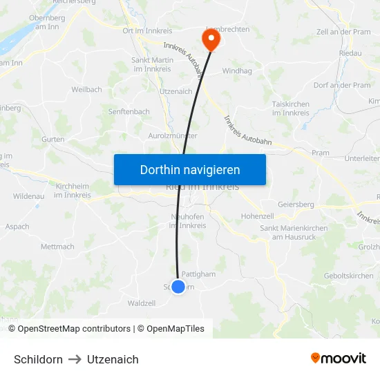 Schildorn to Utzenaich map