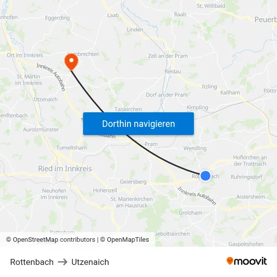 Rottenbach to Utzenaich map
