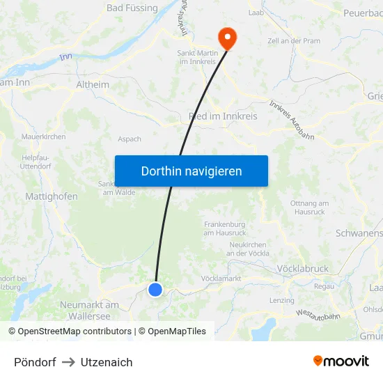 Pöndorf to Utzenaich map