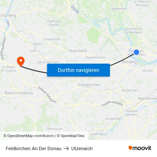 Feldkirchen An Der Donau to Utzenaich map