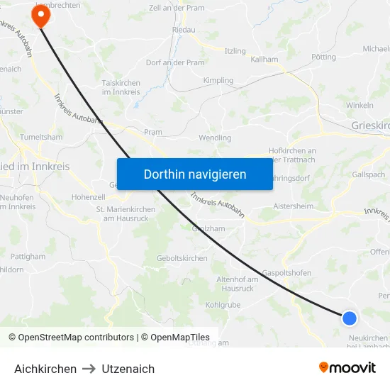 Aichkirchen to Utzenaich map