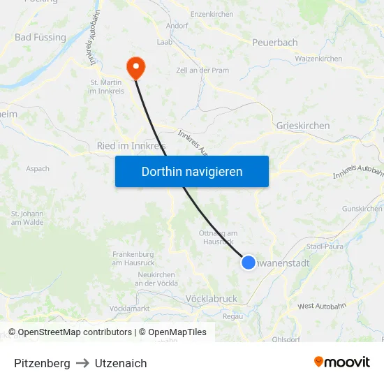 Pitzenberg to Utzenaich map