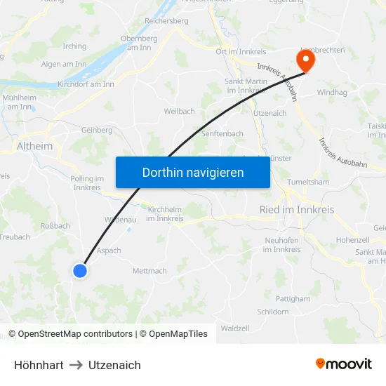 Höhnhart to Utzenaich map