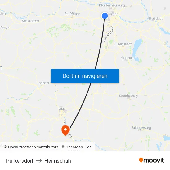 Purkersdorf to Heimschuh map