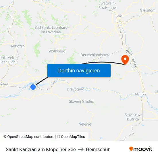 Sankt Kanzian am Klopeiner See to Heimschuh map