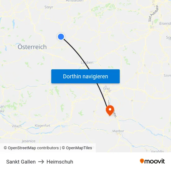 Sankt Gallen to Heimschuh map