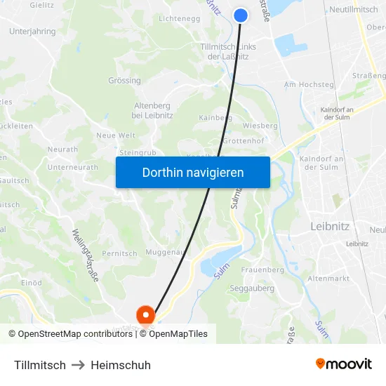 Tillmitsch to Heimschuh map