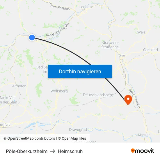 Pöls-Oberkurzheim to Heimschuh map
