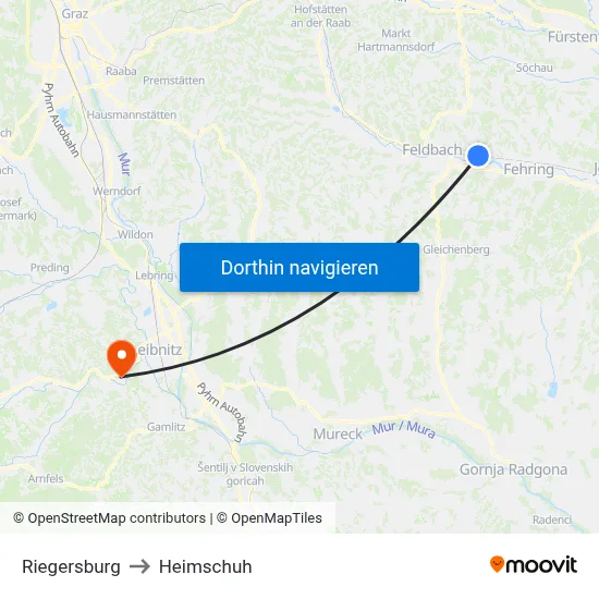 Riegersburg to Heimschuh map