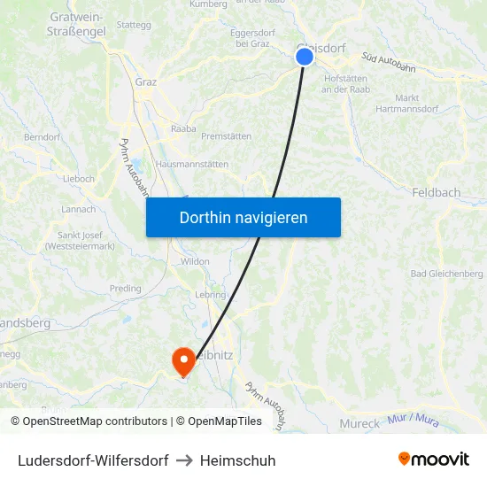 Ludersdorf-Wilfersdorf to Heimschuh map
