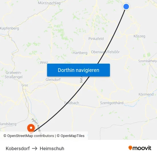 Kobersdorf to Heimschuh map