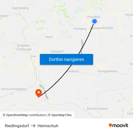Riedlingsdorf to Heimschuh map