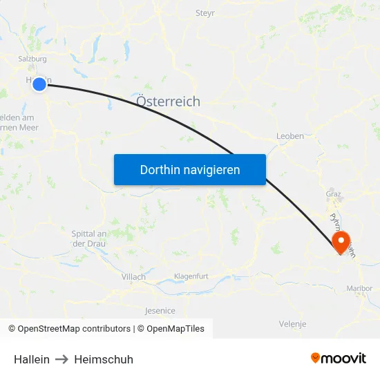 Hallein to Heimschuh map