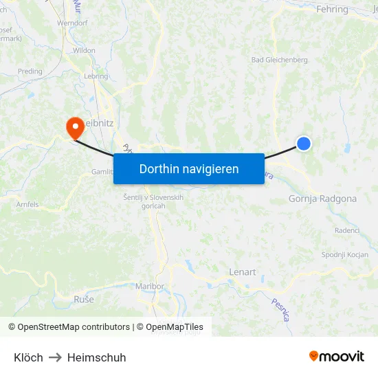 Klöch to Heimschuh map